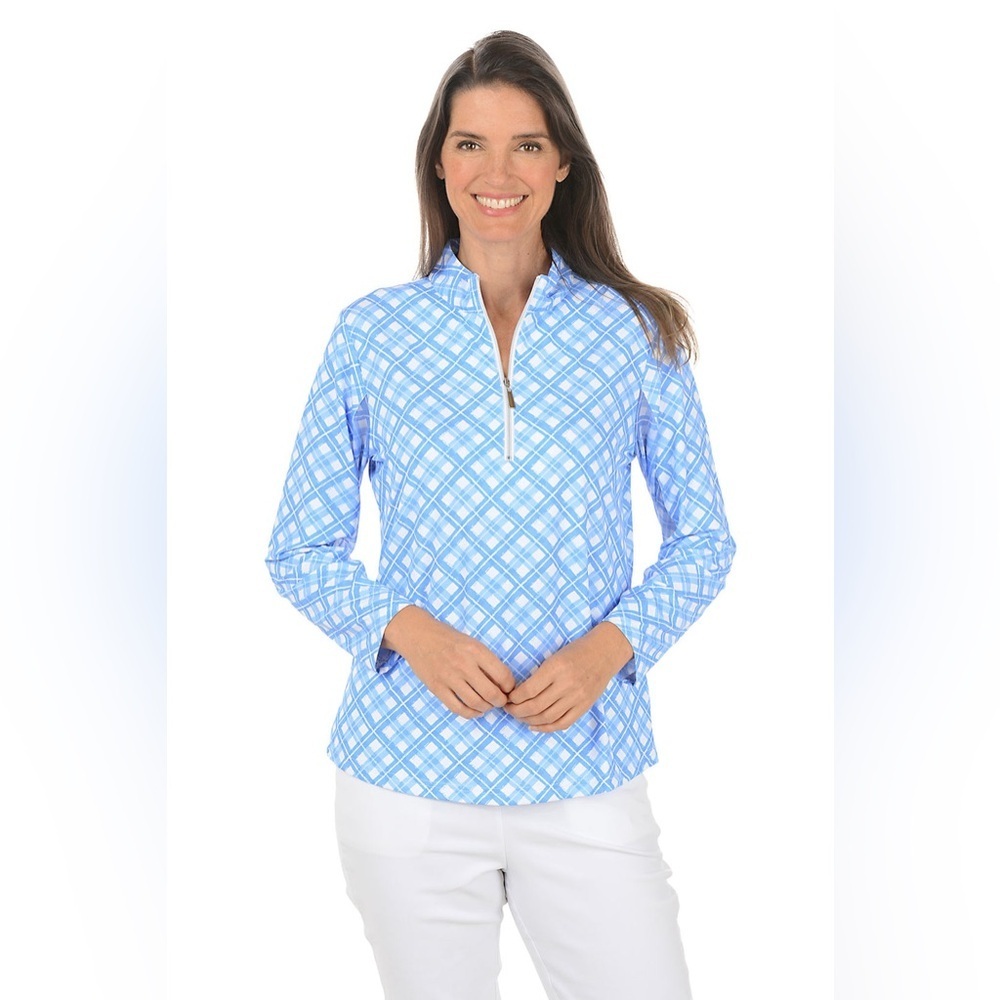 ANTHONY'S RESORT WEAR
Periwinkle Plaid Cooling UPF50+ Quarter Zip Top medium